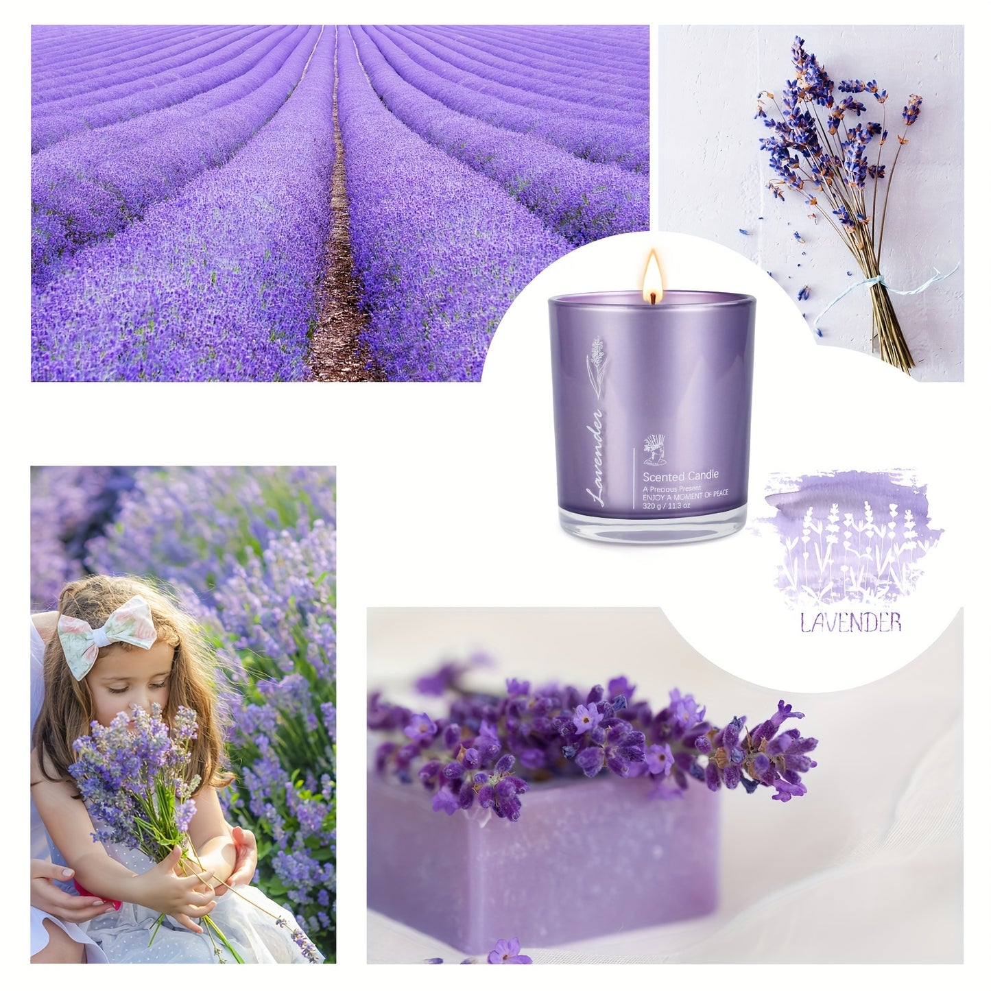 11.3 oz Up to 70 Hours Burn Natural Soy Wax Aromatherapy Candles for Home Scented (Lavender)