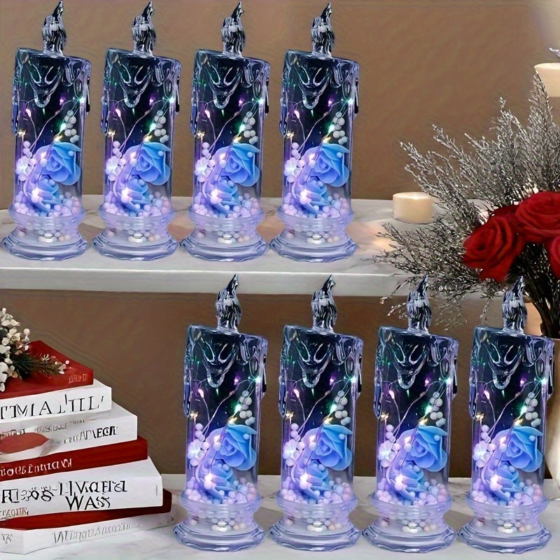 8 Pack Glowing Flameless Candles, Simulated Electronic Candle Lights, Romantic Lighted Candles, Perfect for Family Gatherings, Candlelight Dinners, Weddings, Birthdays, Bedroom Decorations, Halloween And Christmas Gifts, Part