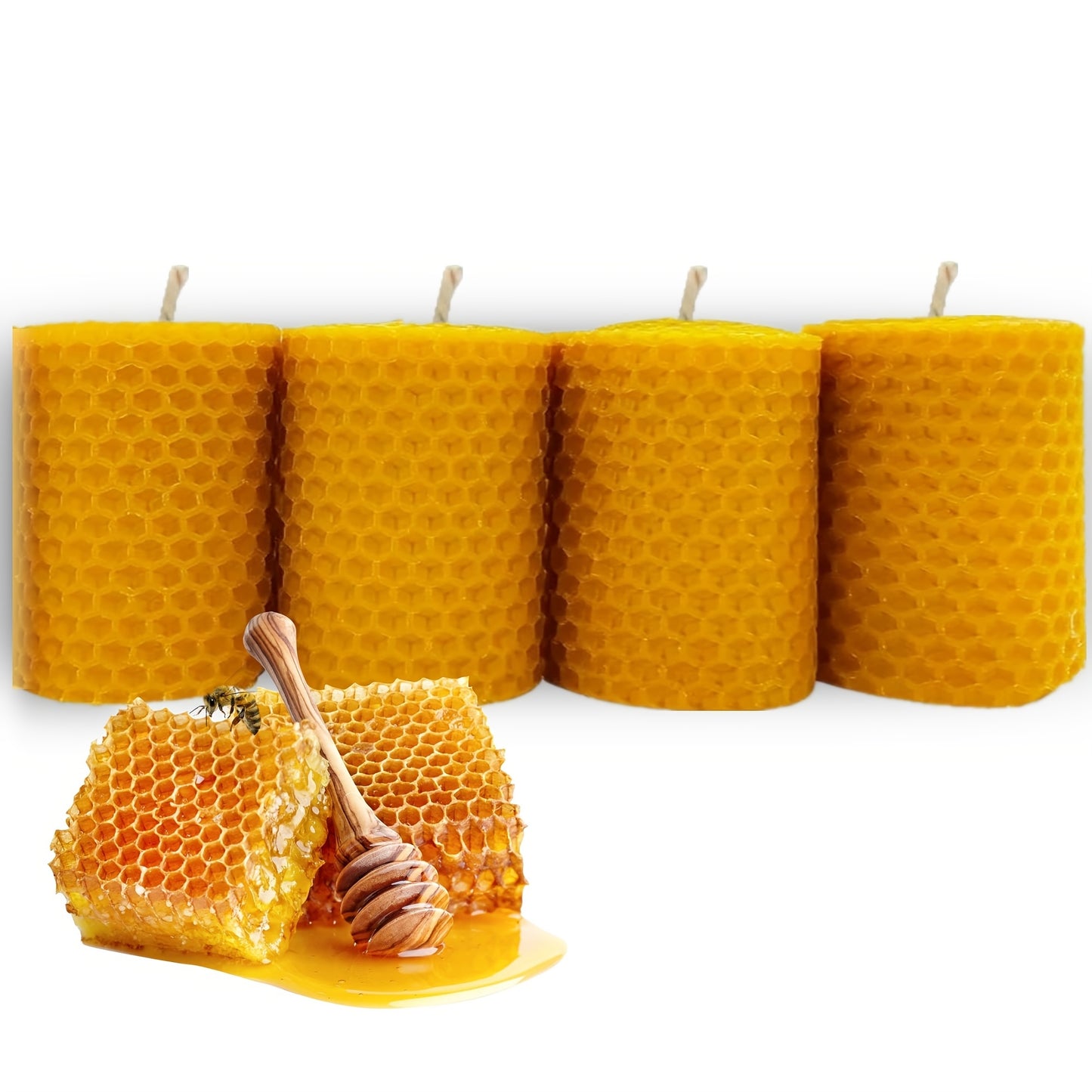 1.97*1.97inch cm rolled unscented beeswax candles, pillar candles 4/6/8pcs set, pastoral style, suitable for weddings, parties, dinners, Christmas and home decoration, yellow