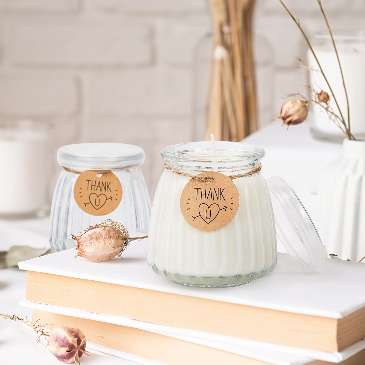 BlingFun 4pcs Mason Jar Candle Making Kit with Lids, Labels, Wicks & Dispenser - High Temp Resistant Glass Pudding Containers for DIY Candles, Home Decor & Gifts, Blingfun