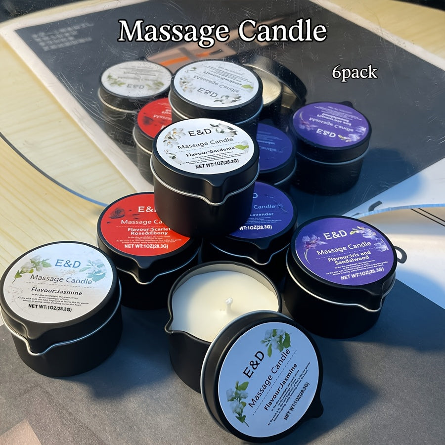 6pcs Natural Scented Soy Wax Massage Candles (Total 6oz/170g - Each 1oz) | Essential Oil Melts into Warm Massage Oil | Handcrafted for Nail Salons & Spas - Luxury Gift for Christmas, Valentine’s Day & Mother’s Day