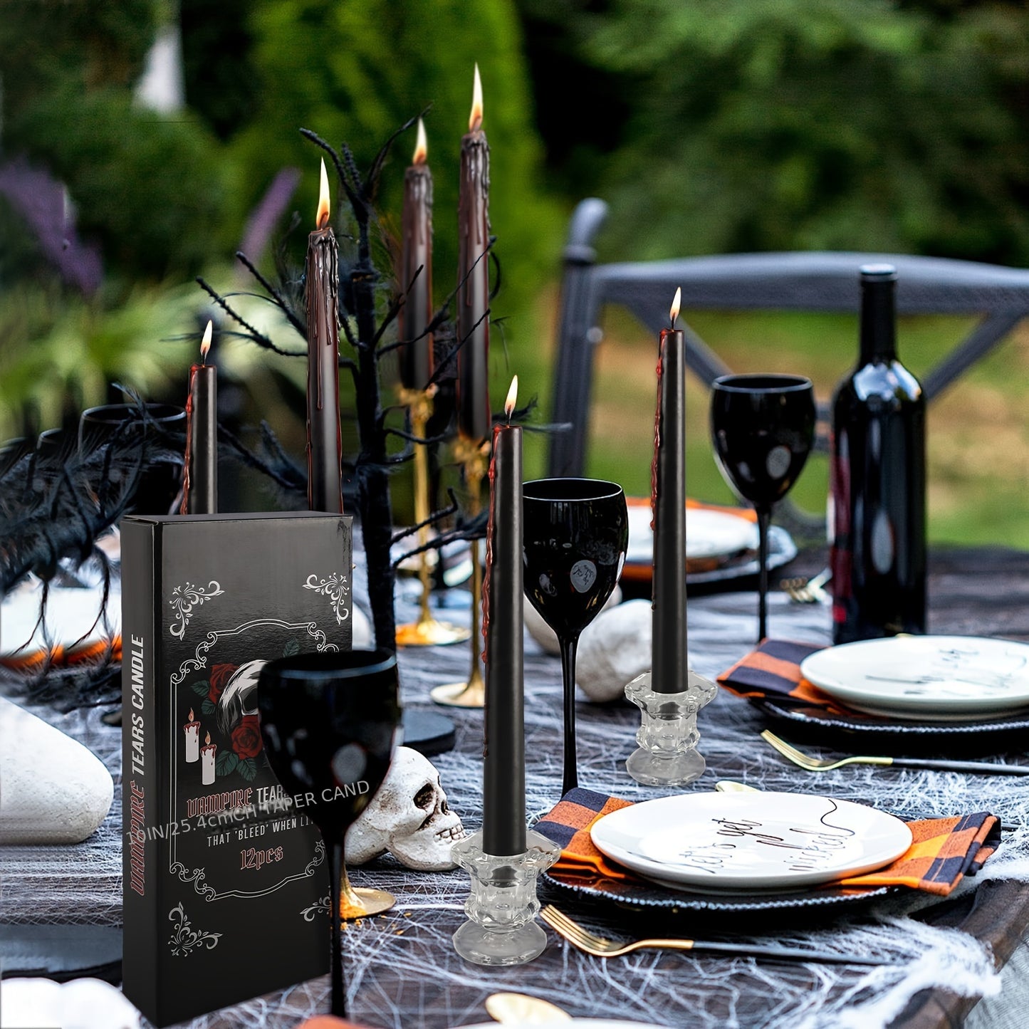 12pcs Black Teardrop Tall Taper Candles, Drip-free, Smoke-free, Fragrance-free, Home Dinner Candles, Hand-poured, Premium Quality, Suitable For Church, Home, Wedding, Party, Seasonal Celebrations, Emergencies And Home Decorat