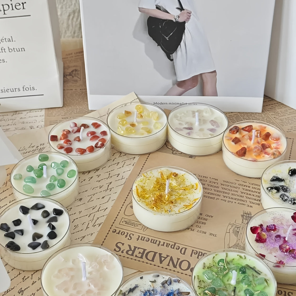 6pcs Crystals & Herbs Tealight Candles - Soy Candles - Candles - Scented Soy Tealights - Crystal Candles -Christmas Gifts-Handmade Candle Gift!Suitable For Mother'S Day Gifts, The Best Choice For Holiday Gifts