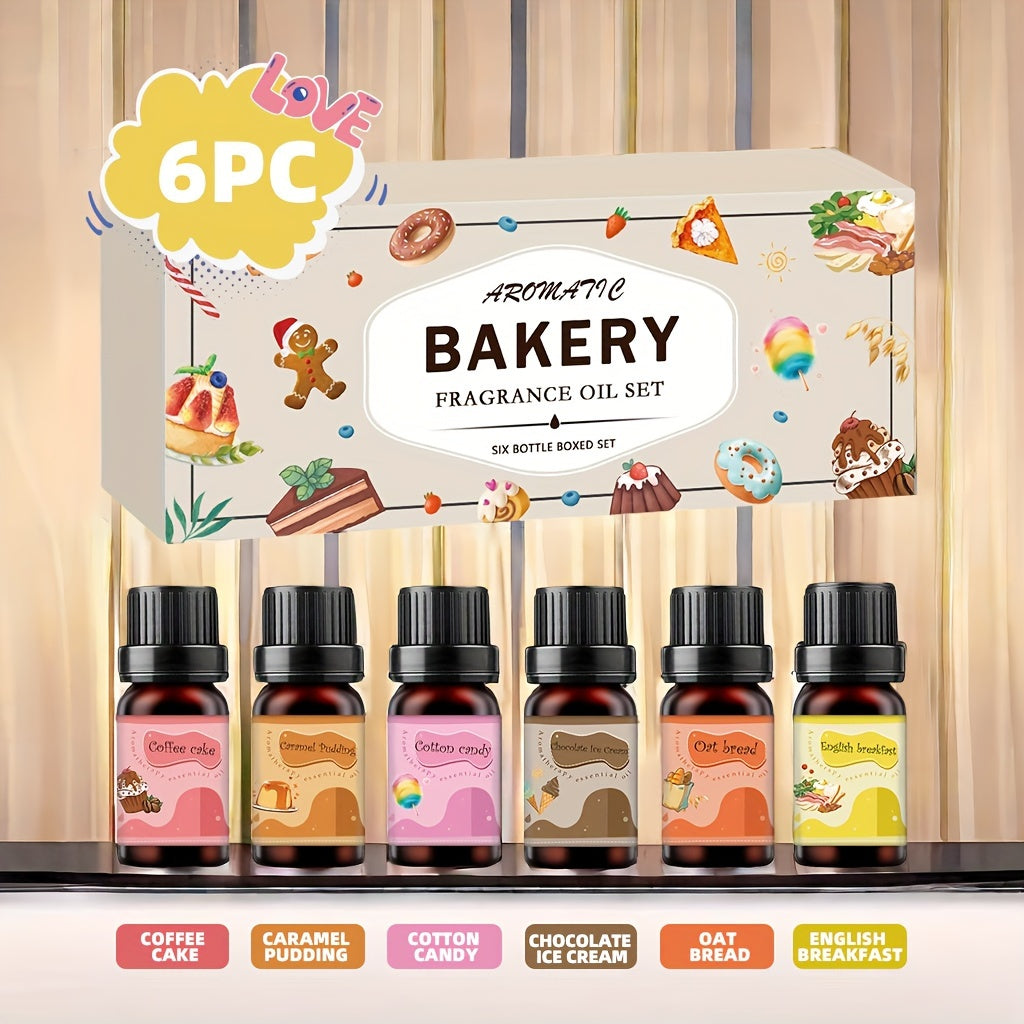 6-Piece Bakery Scented Essential Oil Set - 10ml Each, Aromatherapy Fragrance Oils for Diffusers, Candles, Humidifiers - Relaxing Scents Including Pumpkin Pie, Tiramisu, Vanilla Cake, and More