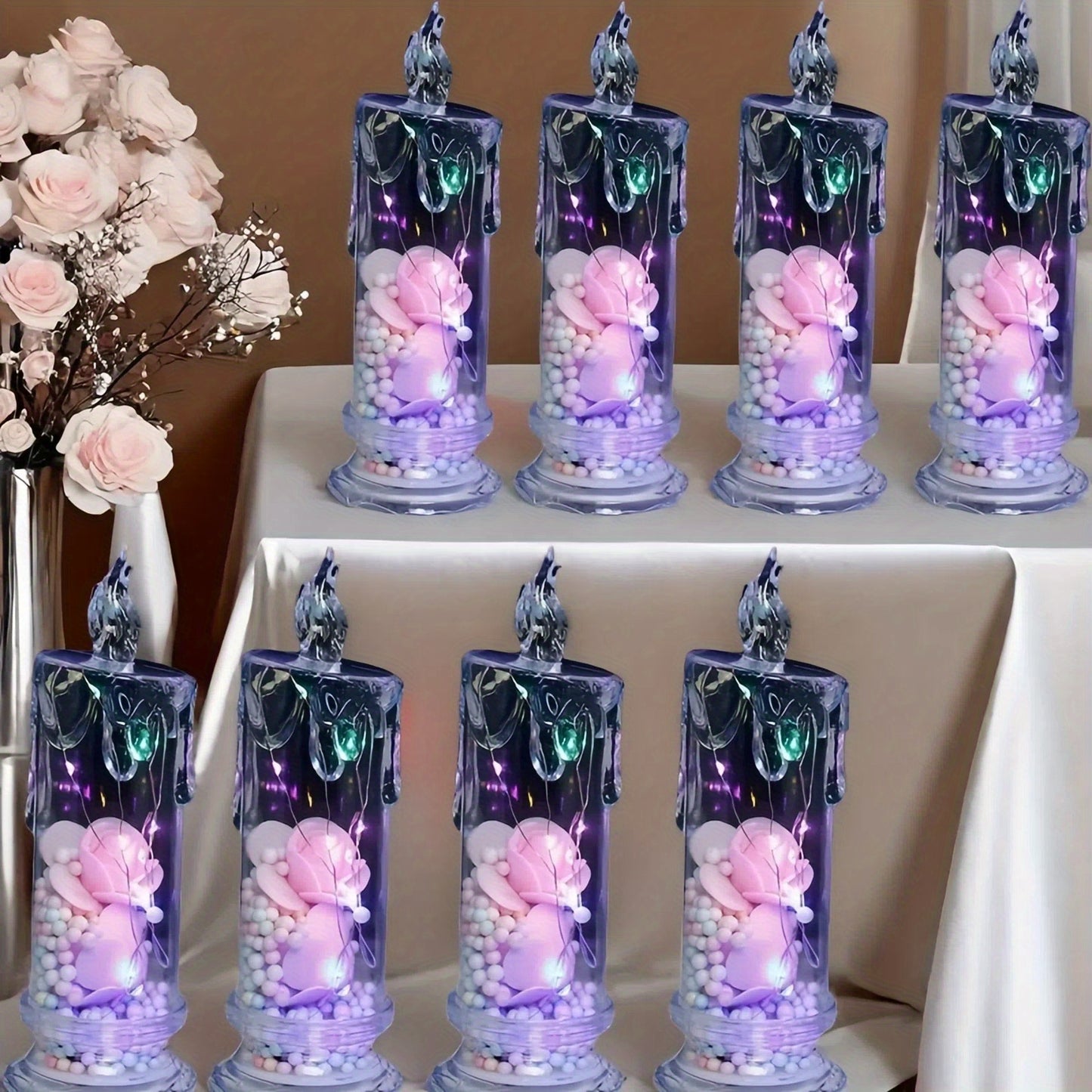 8 Pack Glowing Flameless Candles, Simulated Electronic Candle Lights, Romantic Lighted Candles, Perfect for Family Gatherings, Candlelight Dinners, Weddings, Birthdays, Bedroom Decorations, Halloween And Christmas Gifts, Part