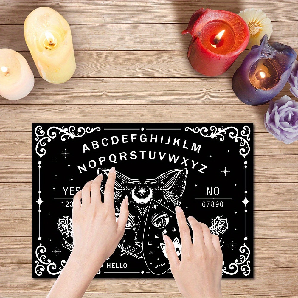 1Set Black Cat Wood Spirit Board, Wooden Talking Board Pendulum Board, With Planchette Dowsing Divination Game Kit, Spirit Hunt Meta Ysical Message Decor, Witch Stuff For Wicca Art & Craft Supplies