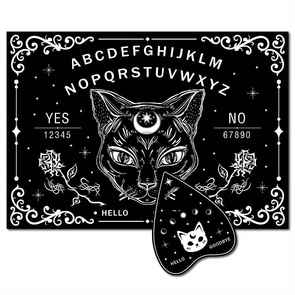 1Set Black Cat Wood Spirit Board, Wooden Talking Board Pendulum Board, With Planchette Dowsing Divination Game Kit, Spirit Hunt Meta Ysical Message Decor, Witch Stuff For Wicca Art & Craft Supplies