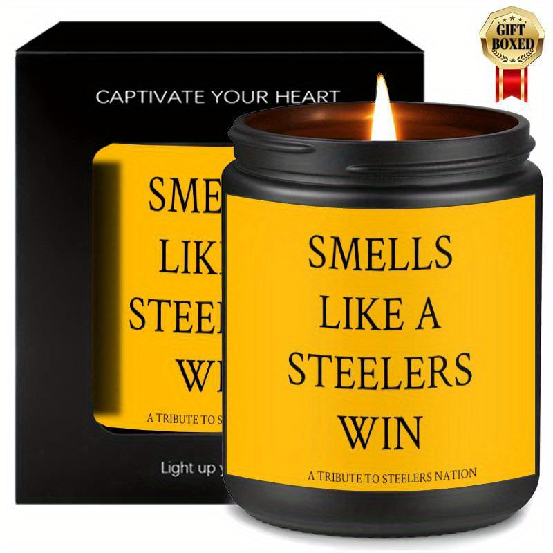 Themed Candles, Smells Like A Steelers Win, Gift for Dad, Gift for Son, Pittsburgh Gift, Pittsburgh Themed Candle, Gift for Him-1Pc Lavender Candle Ideal for Home Aromatherapy & Meditation
