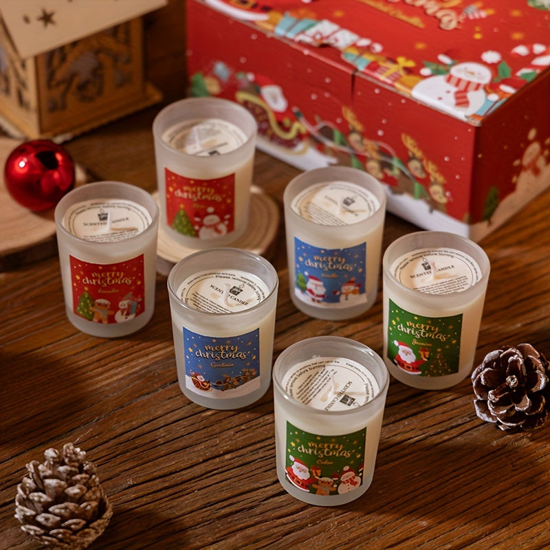 6-Pack Christmas Candles, Scented Soy Wax Aromatherapy Jar Candles, Round with Sparkle, Single Wick, for Home Decor, Bath, Yoga, Perfect Christmas Thanksgiving Gift for Men & Women
