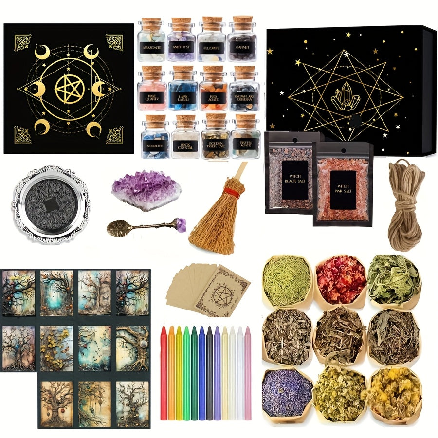 84pcs Large Witchcraft Supplies Kit For Spells Witch Box, Wiccan Supplies And Tools, Beginner Witchcraft Kit Witch Stuff For Pagan Rituals, for Halloween