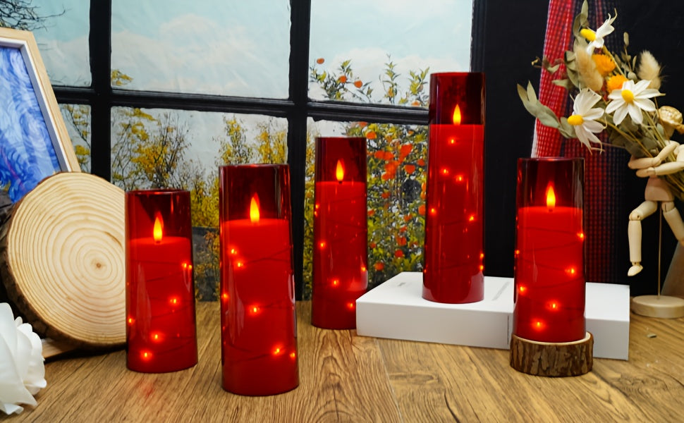Nimiko 5 LED Flameless Candles (D2.3 * 5 "5" 6 "7" 8 ") Battery Powered Candles, Flickering LED Cylindrical Candles with Embedded Star String, Acrylic LED Cylindrical Candles with Remote Control And Timer, Suitable for Home D