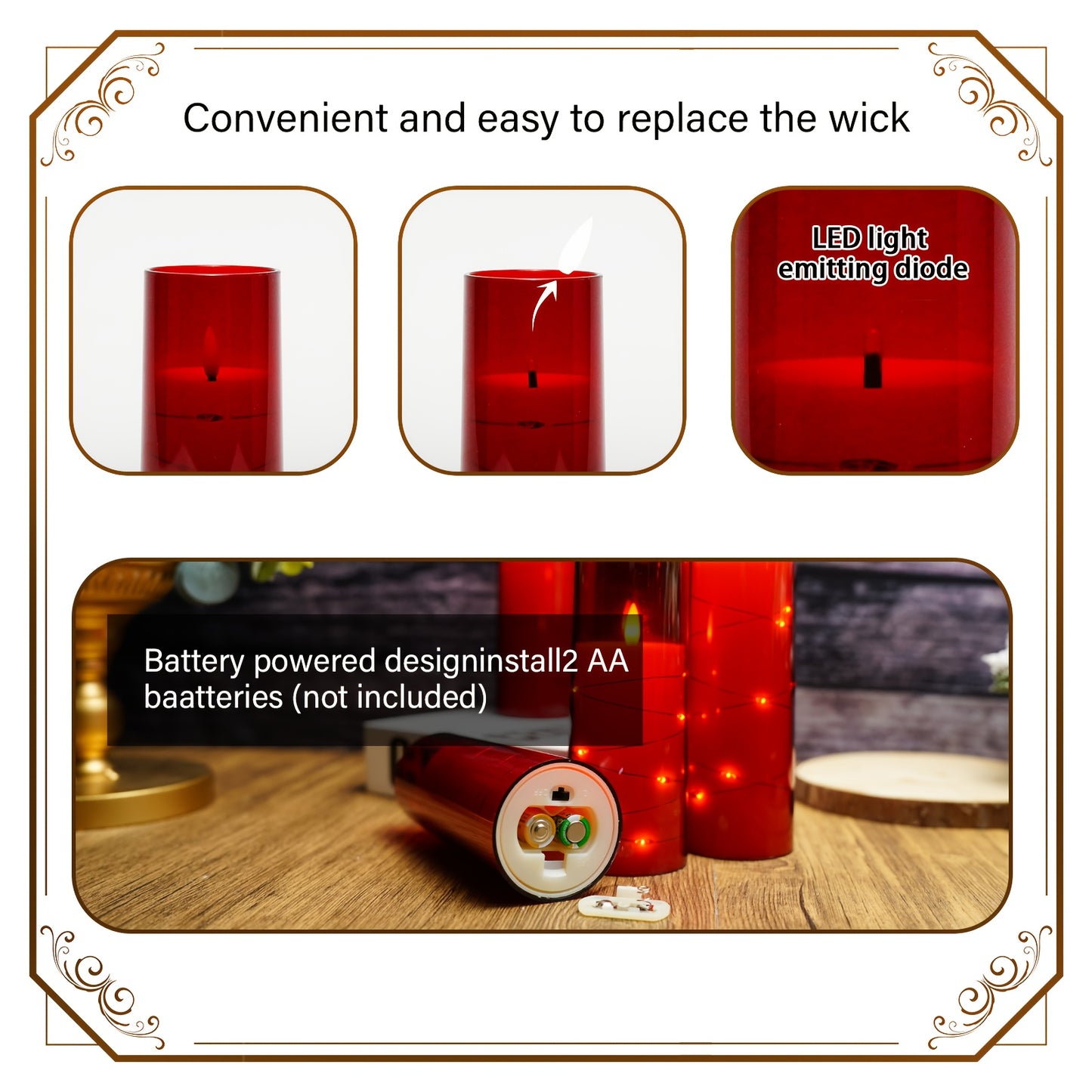 Nimiko 5 LED Flameless Candles (D2.3 * 5 "5" 6 "7" 8 ") Battery Powered Candles, Flickering LED Cylindrical Candles with Embedded Star String, Acrylic LED Cylindrical Candles with Remote Control And Timer, Suitable for Home D