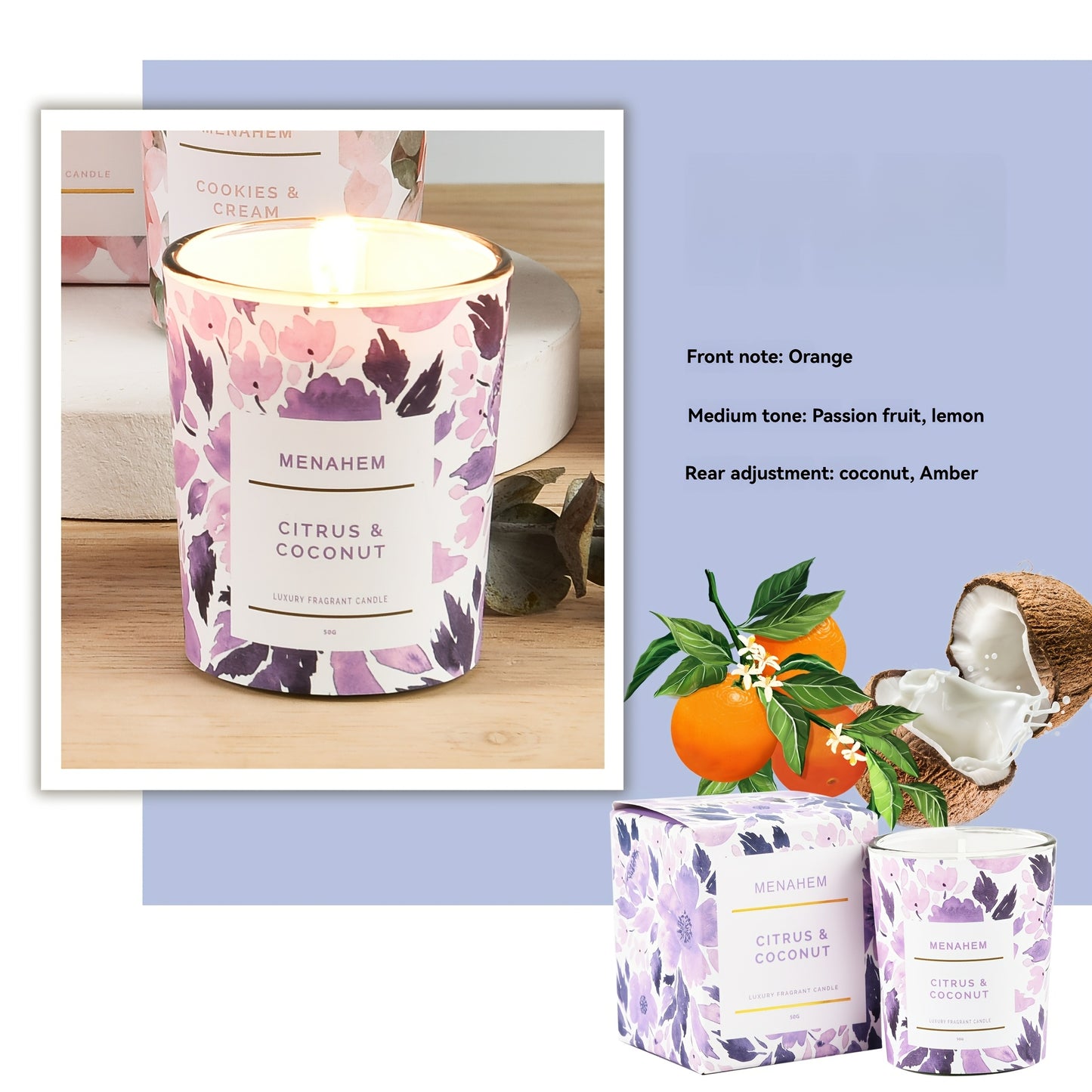 2pcs 2025 New Creative Flower Series Candles - Smokeless Soy Wax, 12+ Hour Burn Time, Floral & Fruit Scented Glass Jar Candles for Home Decor, Christmas, Valentine’s Day, Birthdays & Holidays