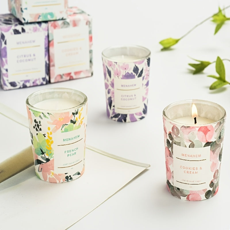 2pcs 2025 New Creative Flower Series Candles - Smokeless Soy Wax, 12+ Hour Burn Time, Floral & Fruit Scented Glass Jar Candles for Home Decor, Christmas, Valentine’s Day, Birthdays & Holidays
