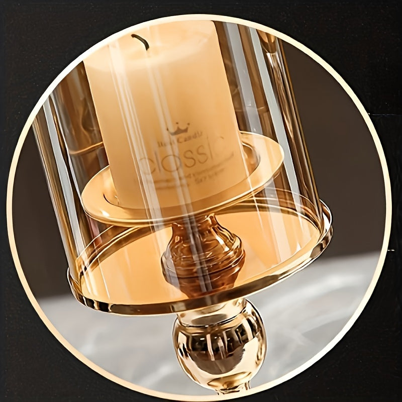 3pcs Elegant Golden Metal & Glass Candle Holder Set, Stainless Steel Glass Cover Candlesticks Holders Table Centerpiece for Wedding Party Birthday Christmas Decor(No Candles), Best for Christmas