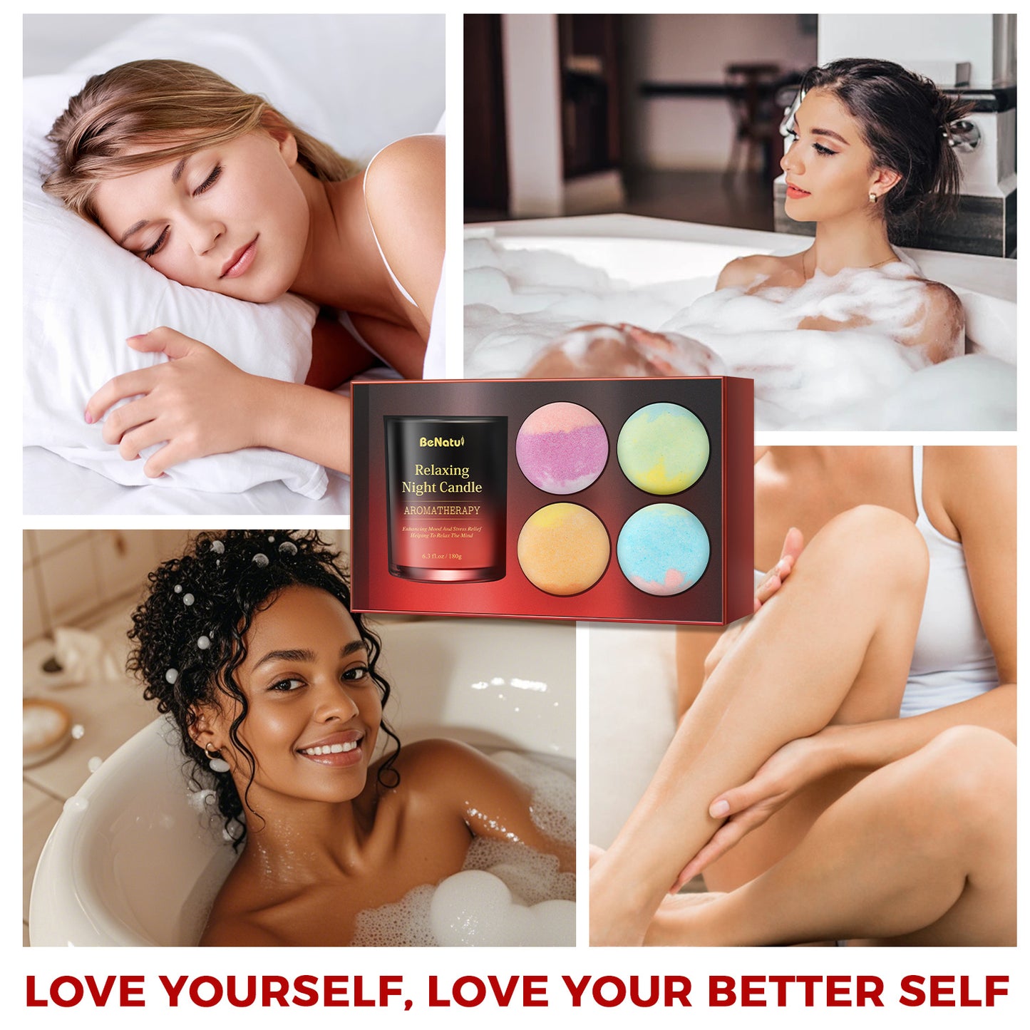 4pcs BeNaturd Spa Retreat Gift Set - Bath Soaking Salt Marbles and Scented Candles, Vegan, No Additives, Wholefood Ingredients, Ideal for Christmas, New Year, Valentine'S Day, Housewarming, Wedding, Bridal Shower, Anniversary