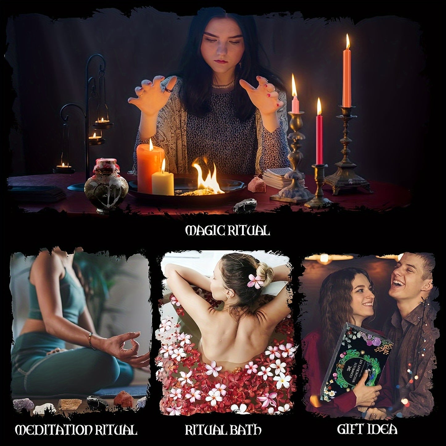 49pcs Witchcraft Starter Kit - Complete Ritual Set with Aromatic Candles, Natural Crystal 7 Chakra, Jars, Herbs, Guided Spells And Essential Tools for Creating A Sacred Witch Altar - Ideal for Beginners And Seasoned Practitio