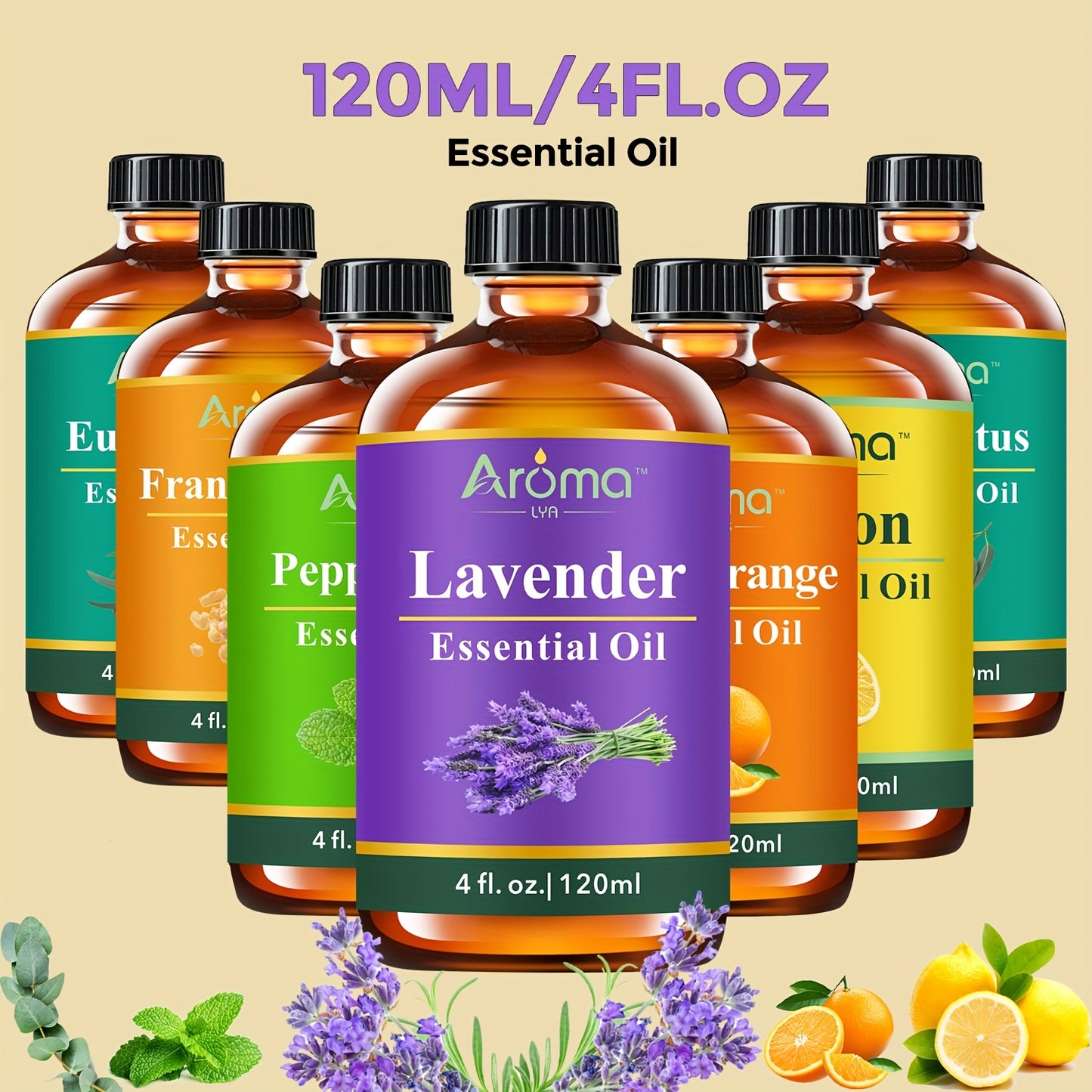 4FL.OZ Natural Essential Oils : Eucalyptus, Lavender, Frankincense, Lemon, Sweet Orange, Peppermint Essential Oils - For Humidifiers, Diffusers, Scented Candles - Holiday Surprises- Suitable For Men And Women - Best Birthday/