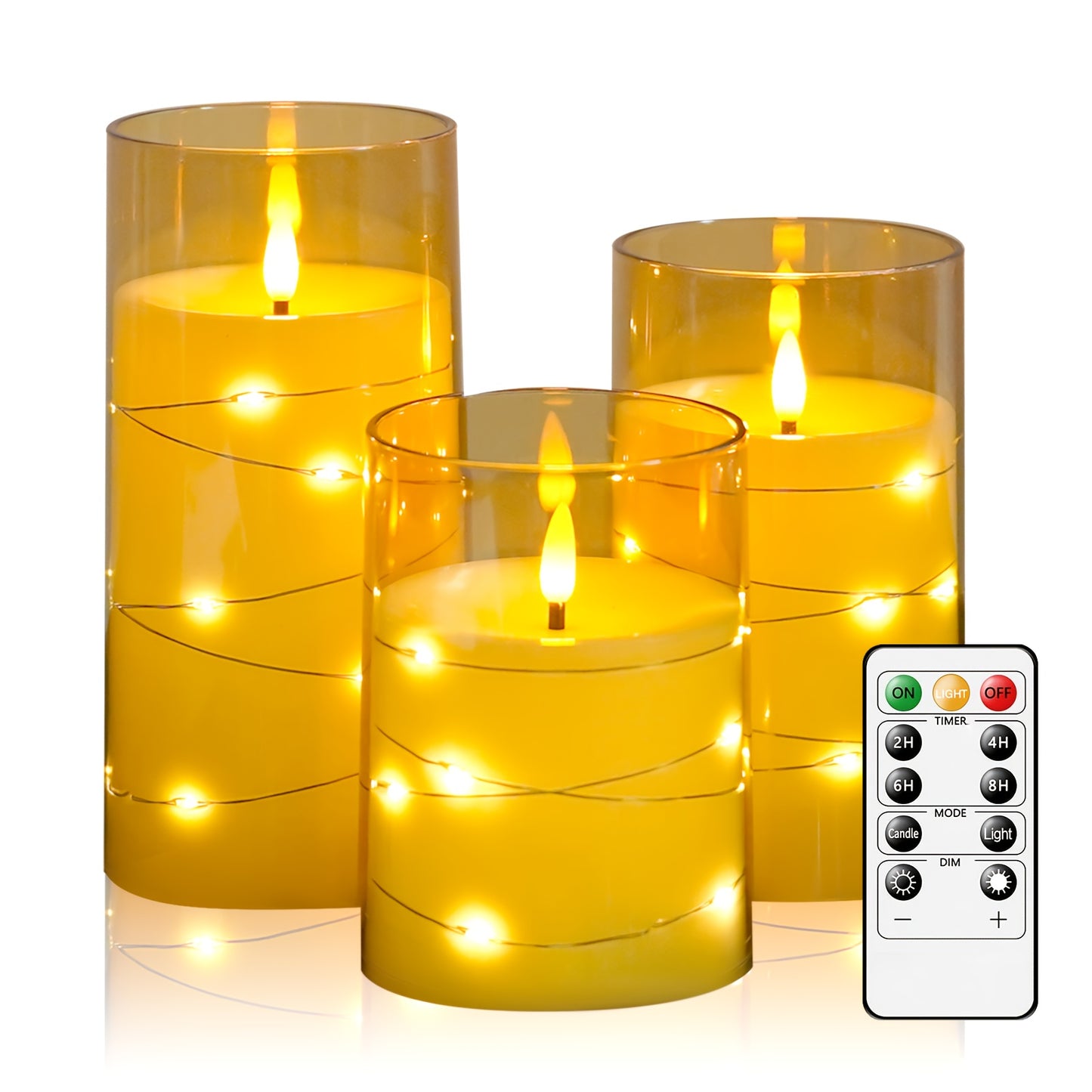 EEBUSS Flameless Candle With Embedded Star String, 3 Battery-Powered Candles (D3×H4"5"6), Flashing LED Candle With Remote Control And Timer. Ideal For Christmas Decorations, Parties, Family Gatherings