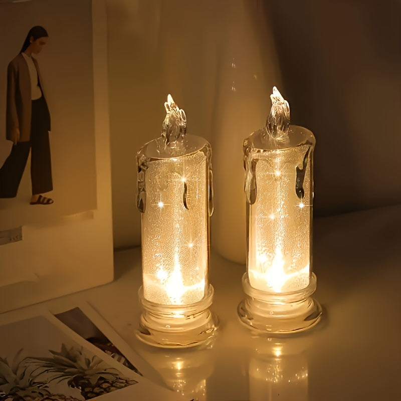 3pcs LED Flameless Candles, Crevice Pillar Candles, Battery Included, Perfect For Home Party Candlelight Dinner Valentine's Day Wedding Birthday Bedroom Decoration Halloween Christmas Gift