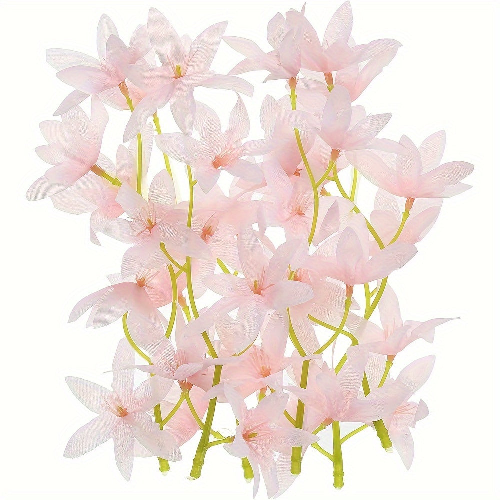 48 Pcs 7 Inch Artificial Orchid Flowers, Pink, Floating Candles Simulation Flower Cylinder Vase Fillers for Home Wedding Decoration