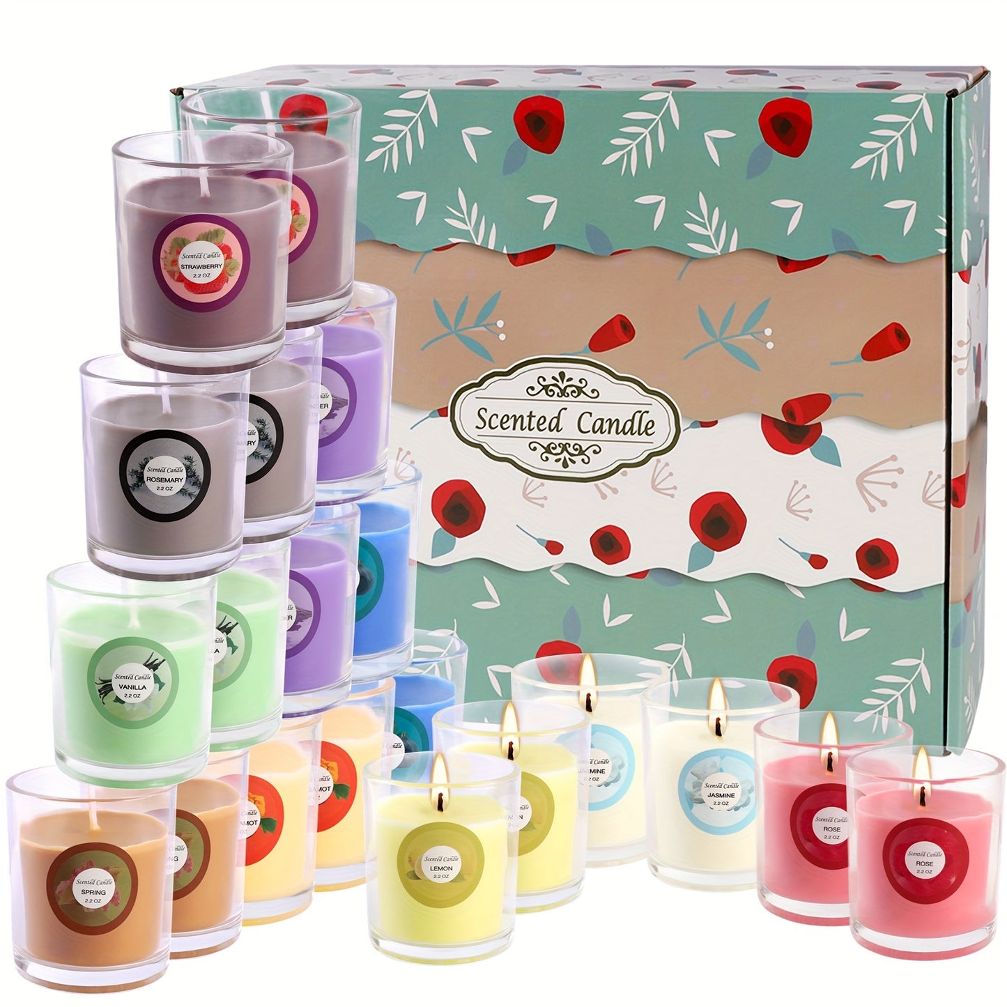 20 Packs of Scented Candles, 10 Scents, Soy Wax Glass Jar Candles, Strongly Scented Candles Gift Set for Ladies Birthday, Mother'S Day, Christmas, Valentine'S Day, Etc., Seasonal Décor Forcandles Seasonal Holiday Decorations