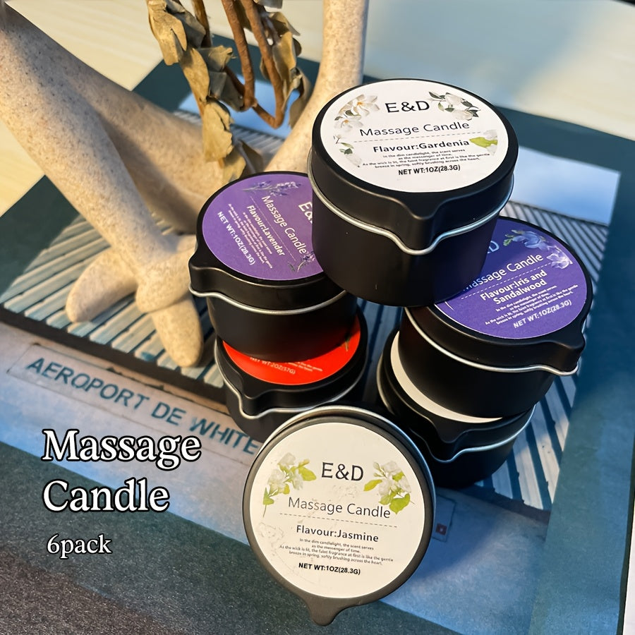 6pcs Natural Scented Soy Wax Massage Candles (Total 6oz/170g - Each 1oz) | Essential Oil Melts into Warm Massage Oil | Handcrafted for Nail Salons & Spas - Luxury Gift for Christmas, Valentine’s Day & Mother’s Day