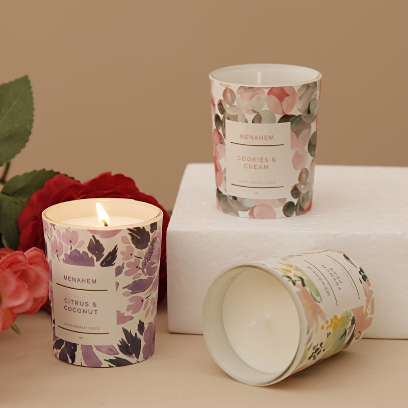 2pcs 2025 New Creative Flower Series Candles - Smokeless Soy Wax, 12+ Hour Burn Time, Floral & Fruit Scented Glass Jar Candles for Home Decor, Christmas, Valentine’s Day, Birthdays & Holidays
