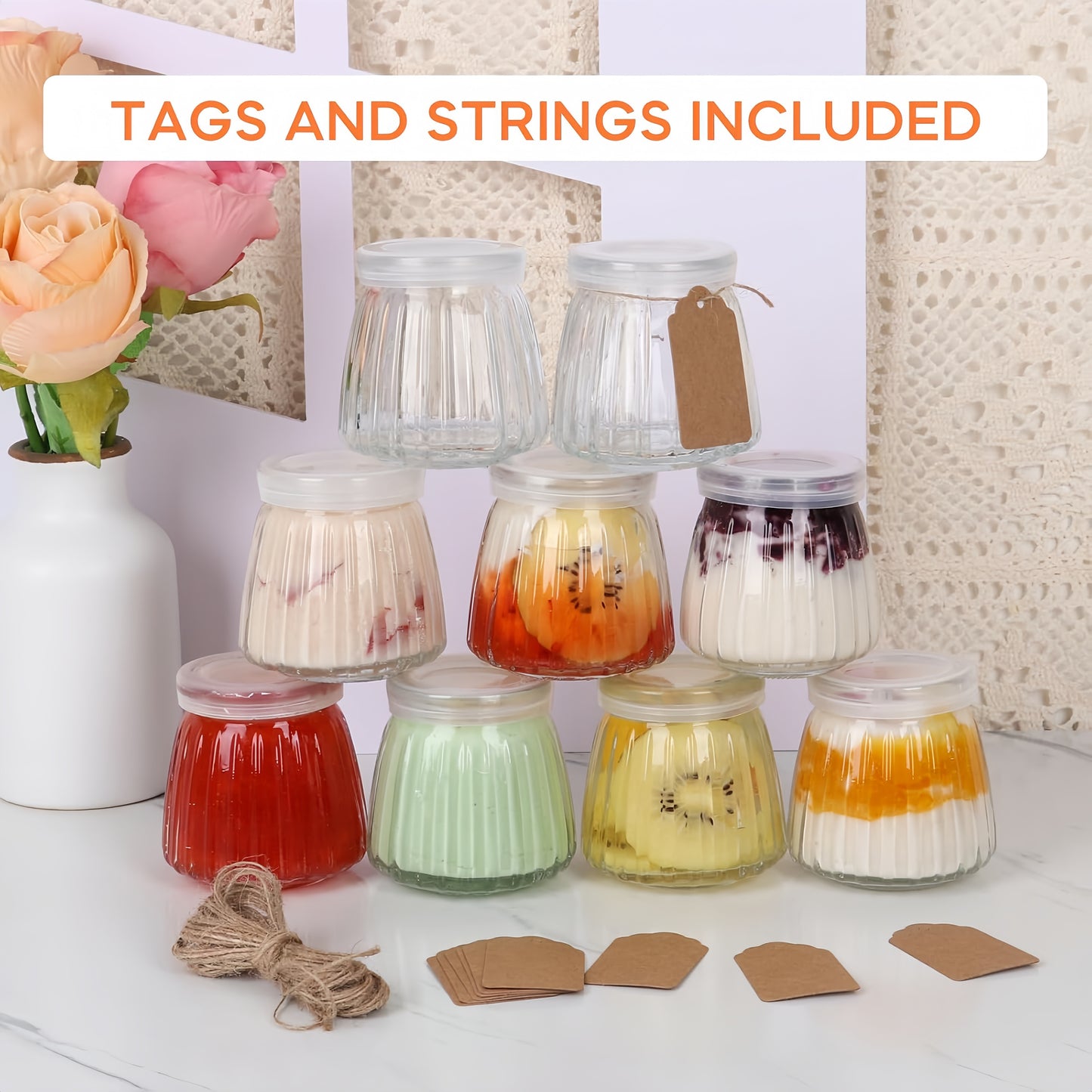 BlingFun 4pcs Mason Jar Candle Making Kit with Lids, Labels, Wicks & Dispenser - High Temp Resistant Glass Pudding Containers for DIY Candles, Home Decor & Gifts, Blingfun