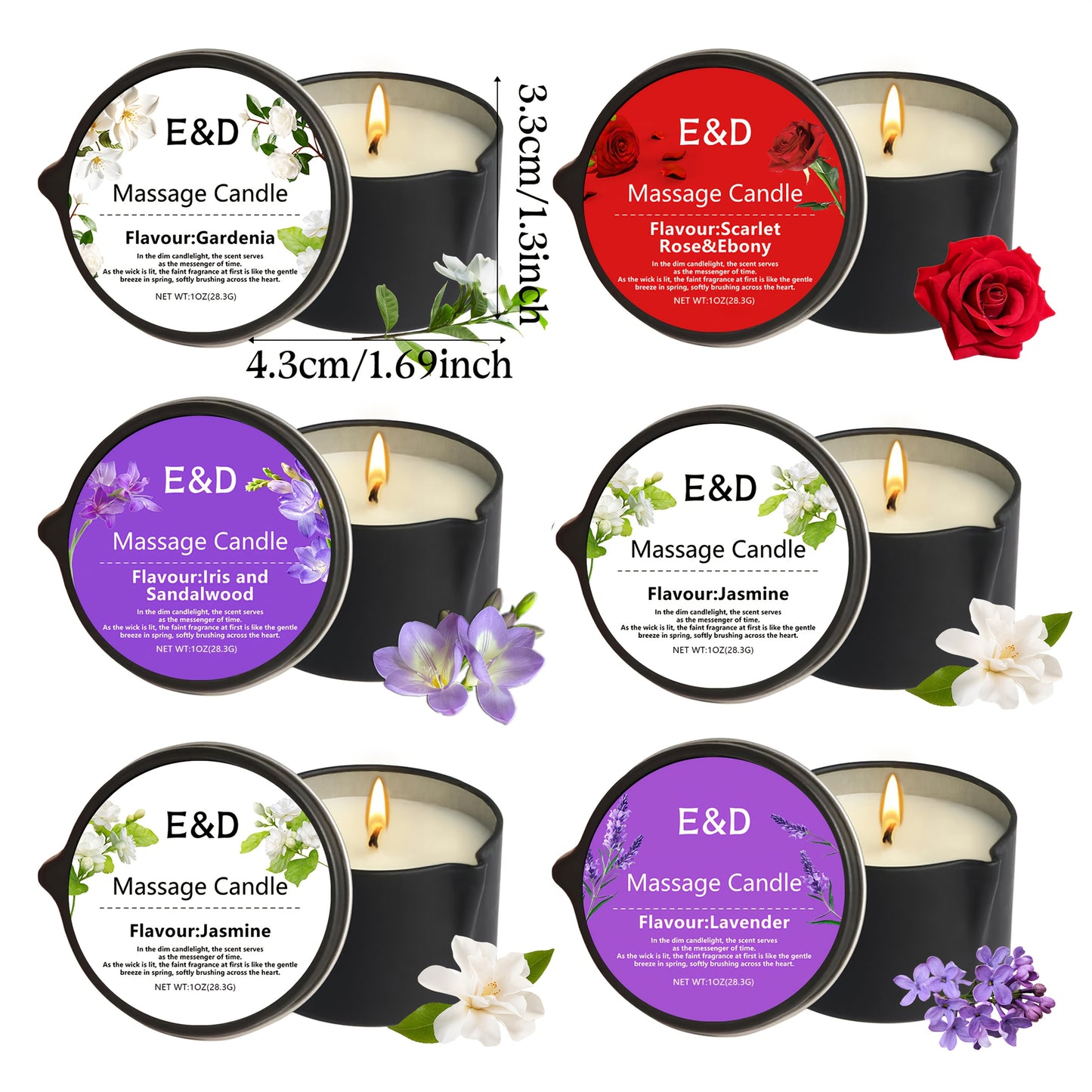 6pcs Natural Scented Soy Wax Massage Candles (Total 6oz/170g - Each 1oz) | Essential Oil Melts into Warm Massage Oil | Handcrafted for Nail Salons & Spas - Luxury Gift for Christmas, Valentine’s Day & Mother’s Day