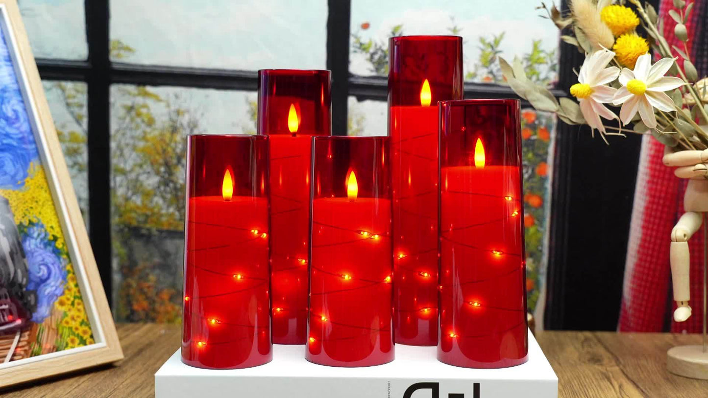 Nimiko 5 LED Flameless Candles (D2.3 * 5 "5" 6 "7" 8 ") Battery Powered Candles, Flickering LED Cylindrical Candles with Embedded Star String, Acrylic LED Cylindrical Candles with Remote Control And Timer, Suitable for Home D