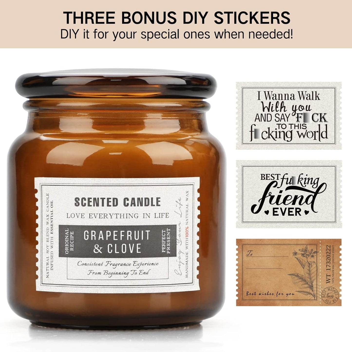 Candles for Home Scented, 15.5oz 130H Aromatherapy Candle, 3 Stickers for DIY Anniversary Box Gifts for Boyfriend, Him, Dad, Husband, Funny Birthday Gifts Men/Women, Mens Room Decor