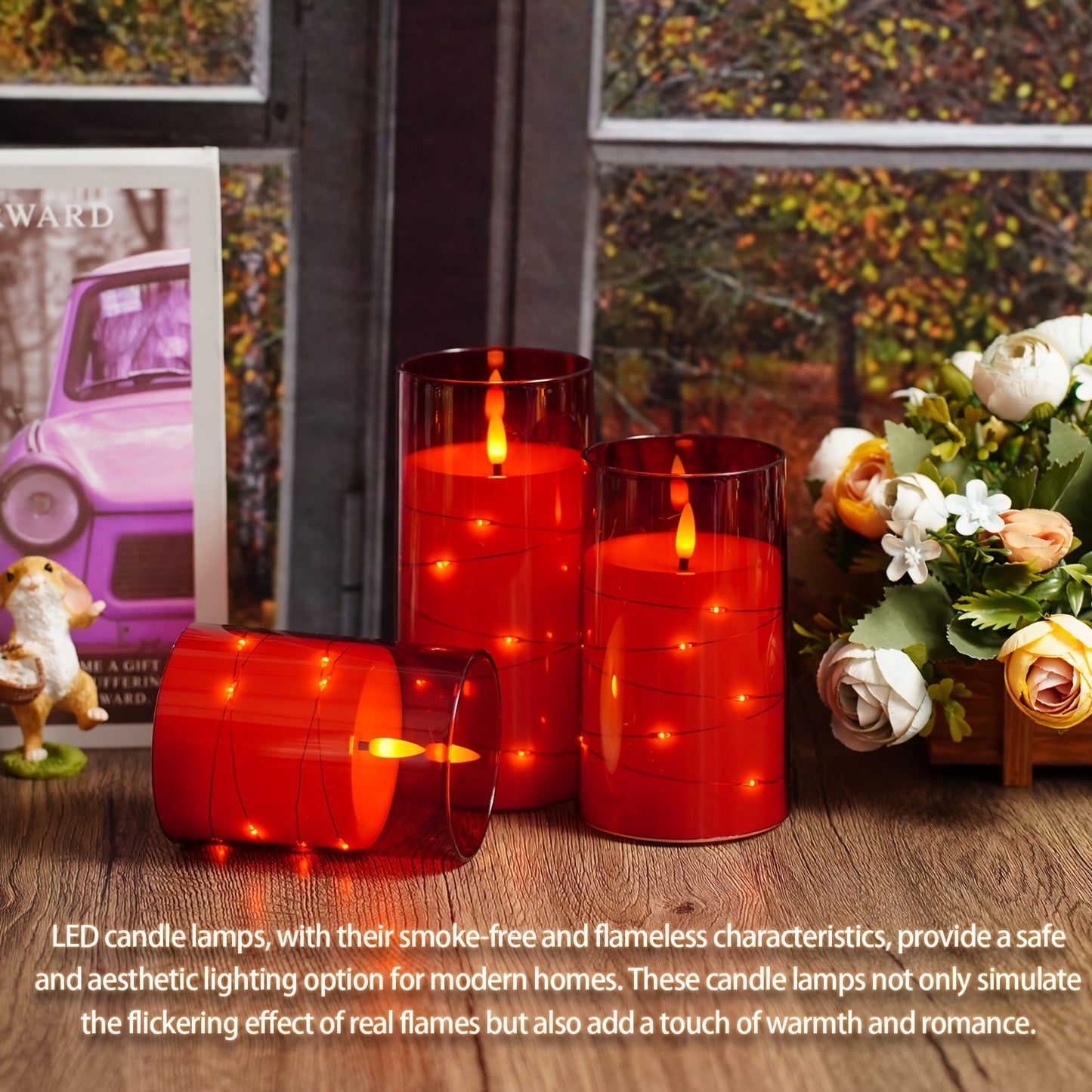EEBUSS Flameless Candle With Embedded Star String, 3 Battery-Powered Candles (D3×H4"5"6), Flashing LED Candle With Remote Control And Timer. Ideal For Christmas Decorations, Parties, Family Gatherings