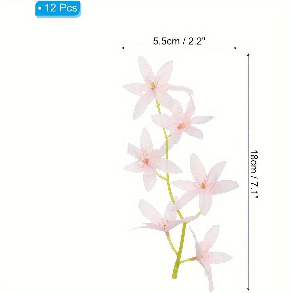 48 Pcs 7 Inch Artificial Orchid Flowers, Pink, Floating Candles Simulation Flower Cylinder Vase Fillers for Home Wedding Decoration