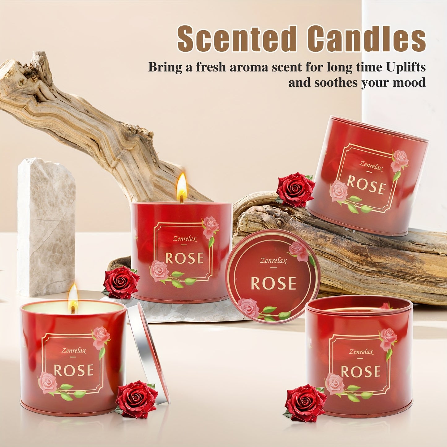 Scented Candles Gift Sets For Women, 4 Pack Natural Soy Candles For Home Scented, Rose Jar Candle, Gift For Mother'S Day, Birthday, Valentine's, Anniversary