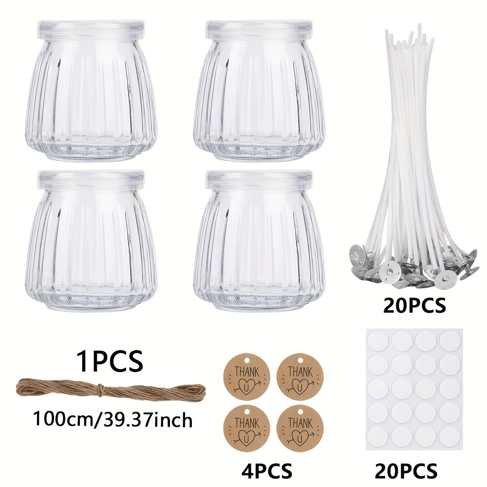 BlingFun 4pcs Mason Jar Candle Making Kit with Lids, Labels, Wicks & Dispenser - High Temp Resistant Glass Pudding Containers for DIY Candles, Home Decor & Gifts, Blingfun