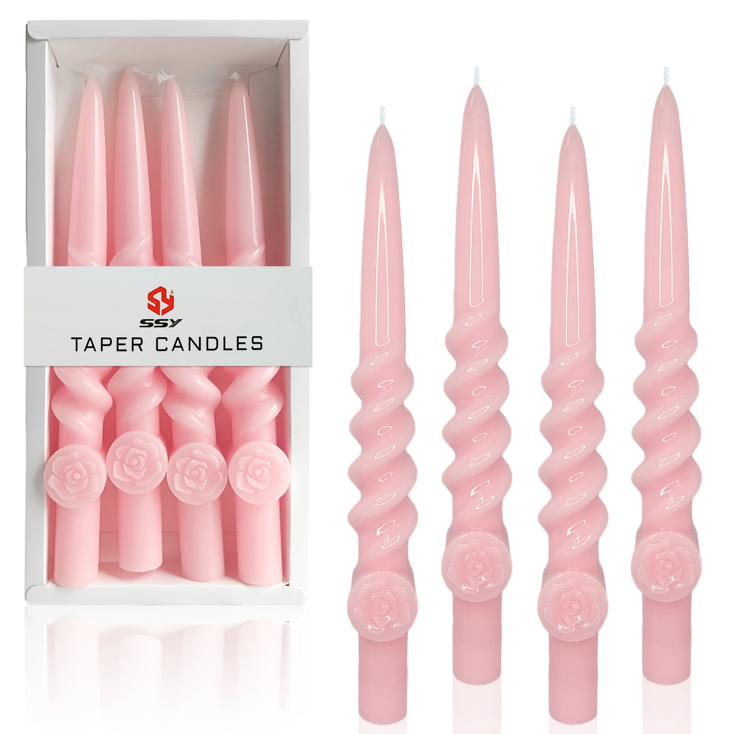 4pcs SSY Glitter Flower Carved Taper Candles, Unscented Paraffin Wax, Single-Wick, for Indoor & Outdoor Use, Perfect for Christmas, Halloween, Easter, Hanukkah, Thanksgiving, Valentine'S Day, Seasonal Celebrations & Universal