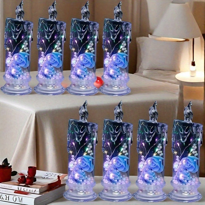 8 Pack Glowing Flameless Candles, Simulated Electronic Candle Lights, Romantic Lighted Candles, Perfect for Family Gatherings, Candlelight Dinners, Weddings, Birthdays, Bedroom Decorations, Halloween And Christmas Gifts, Part