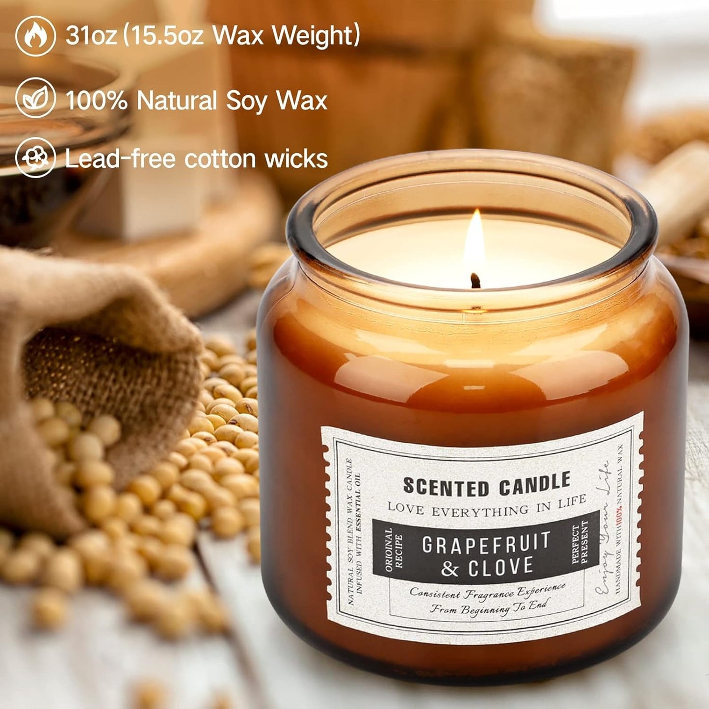 Candles for Home Scented, 15.5oz 130H Aromatherapy Candle, 3 Stickers for DIY Anniversary Box Gifts for Boyfriend, Him, Dad, Husband, Funny Birthday Gifts Men/Women, Mens Room Decor