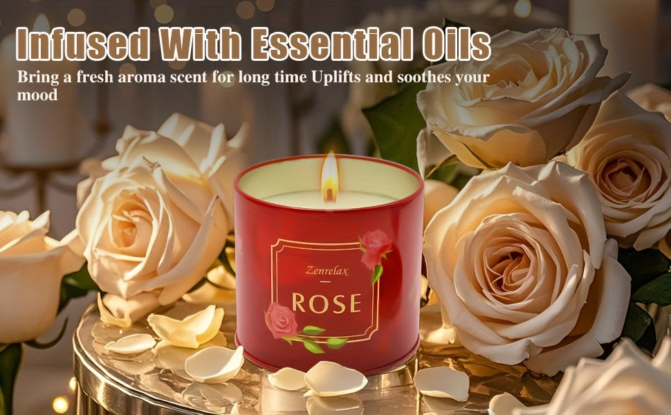 Scented Candles Gift Sets For Women, 4 Pack Natural Soy Candles For Home Scented, Rose Jar Candle, Gift For Mother'S Day, Birthday, Valentine's, Anniversary