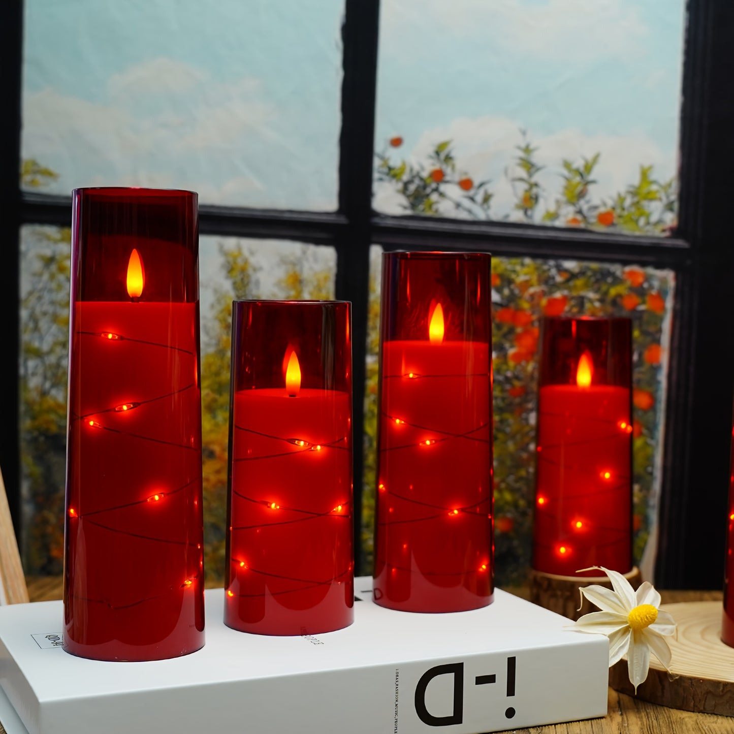 Nimiko 5 LED Flameless Candles (D2.3 * 5 "5" 6 "7" 8 ") Battery Powered Candles, Flickering LED Cylindrical Candles with Embedded Star String, Acrylic LED Cylindrical Candles with Remote Control And Timer, Suitable for Home D