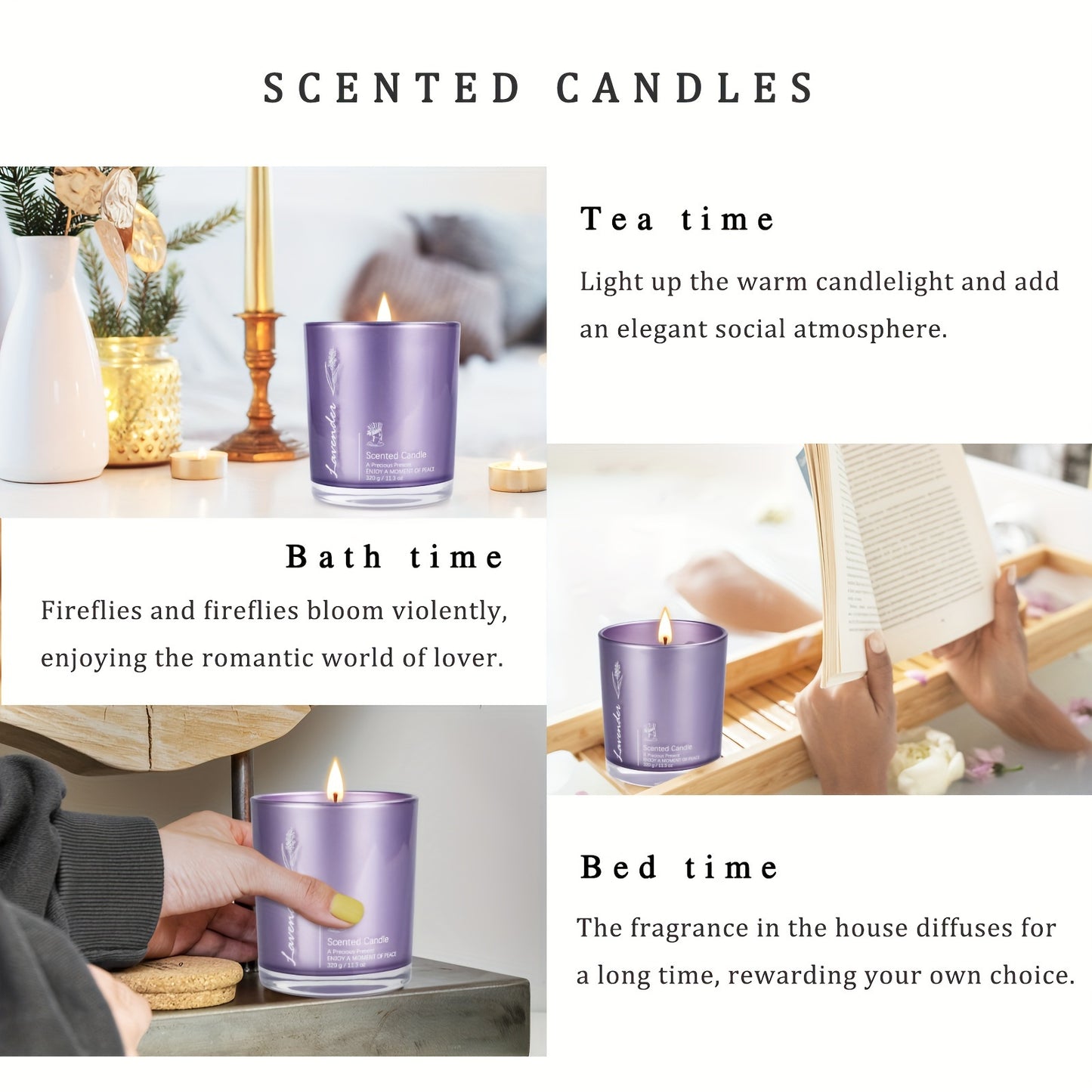 11.3 oz Up to 70 Hours Burn Natural Soy Wax Aromatherapy Candles for Home Scented (Lavender)