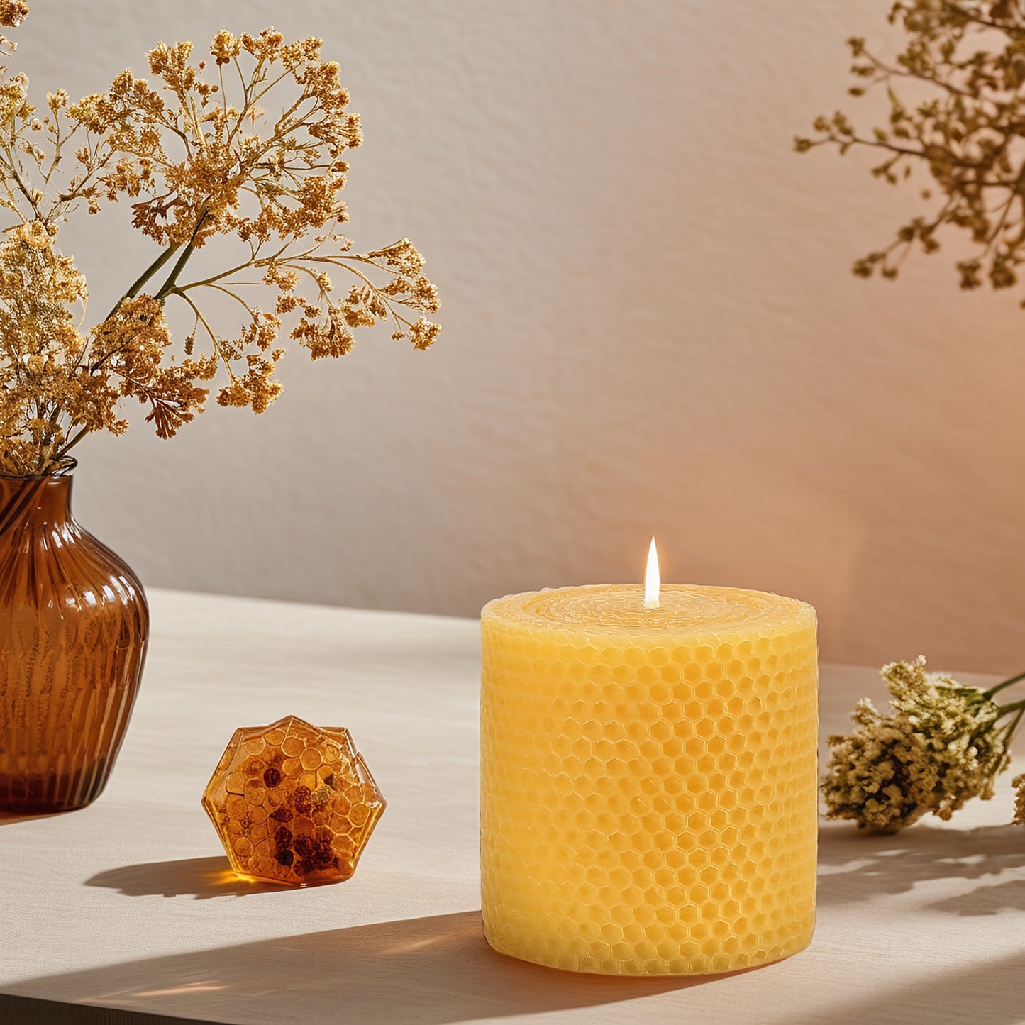 1.97*1.97inch cm rolled unscented beeswax candles, pillar candles 4/6/8pcs set, pastoral style, suitable for weddings, parties, dinners, Christmas and home decoration, yellow