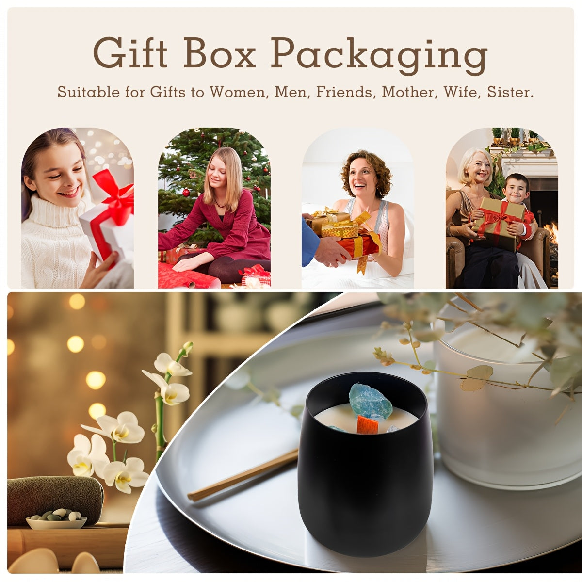 13pcs Gifts Set, 6 Scented Candles Set + 6 Pads + 1 Gift Box, Natural Crystals Candles Gift Set For Women Men, 60 Oz Soy Wax, Sturdy & Durable, Safe & Healthy, New Home Gift, Gift To Mom, Sister, Female, Men, Aunt, Teacher, H