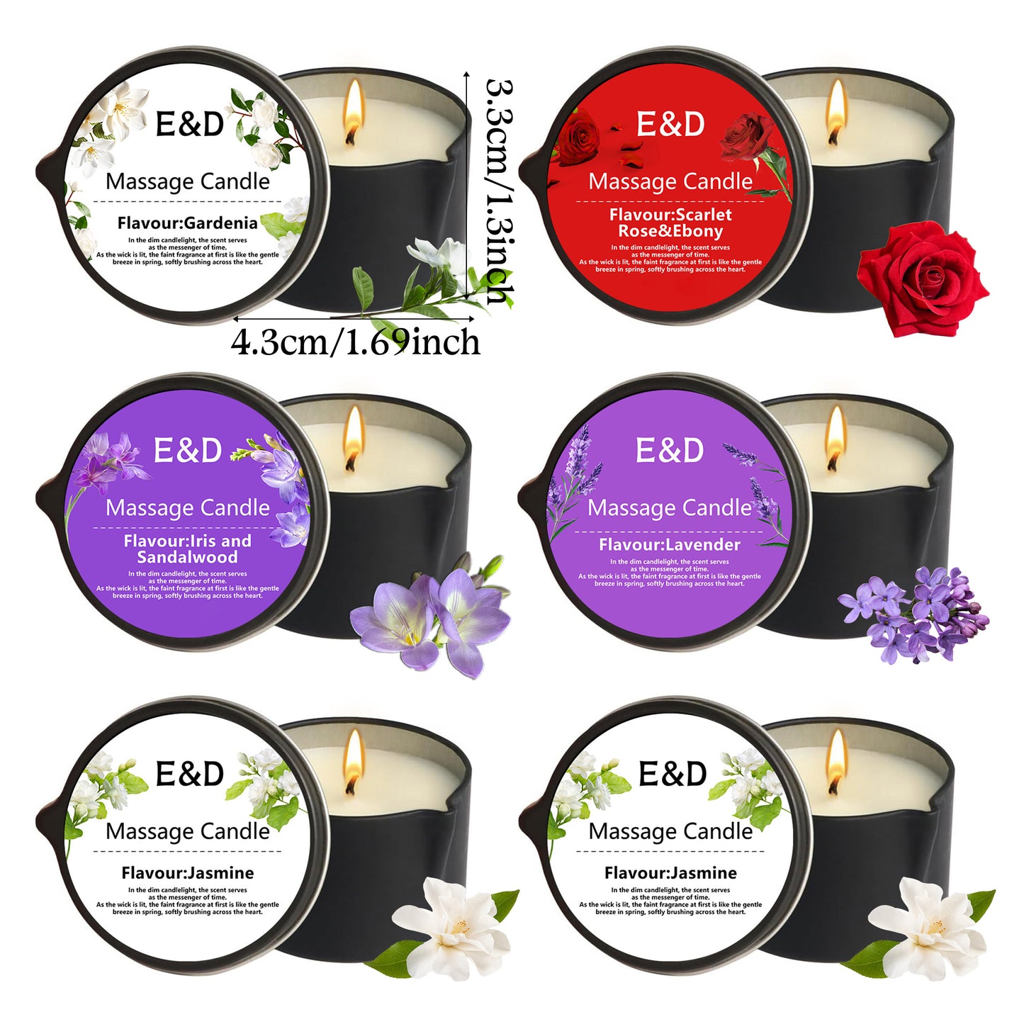 6pcs Natural Scented Soy Wax Massage Candles (Total 6oz/170g - Each 1oz) | Essential Oil Melts into Warm Massage Oil | Handcrafted for Nail Salons & Spas - Luxury Gift for Christmas, Valentine’s Day & Mother’s Day