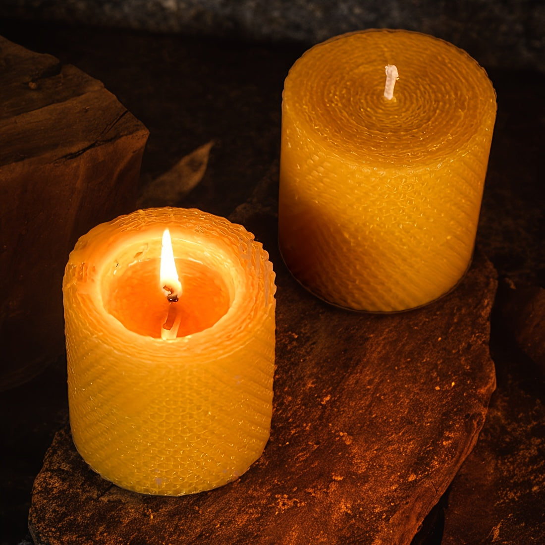 1.97*1.97inch cm rolled unscented beeswax candles, pillar candles 4/6/8pcs set, pastoral style, suitable for weddings, parties, dinners, Christmas and home decoration, yellow