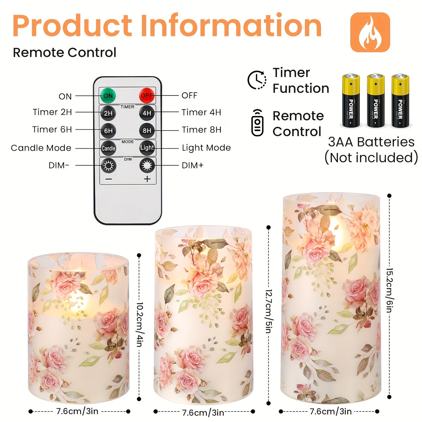 3pcs Pink Flameless Candle Lights With Remote Control And Timer, Rose Flower Flickering Plastic Candle Lights, Love Theme Decorative Battery LED Pillar Candles, Valentine'S Day Home Decor Candle Lights, Father'S Day Gift