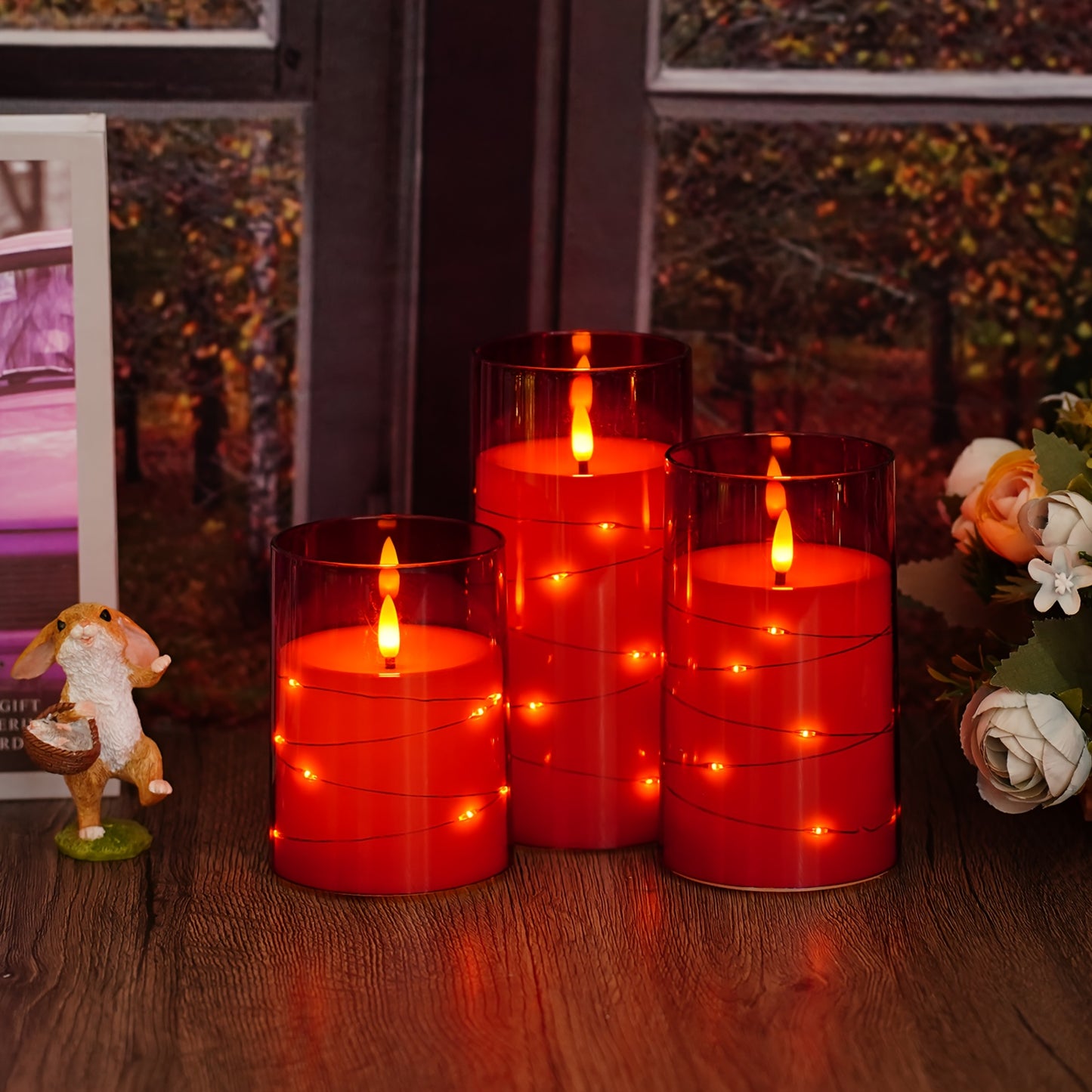 EEBUSS Flameless Candle With Embedded Star String, 3 Battery-Powered Candles (D3×H4"5"6), Flashing LED Candle With Remote Control And Timer. Ideal For Christmas Decorations, Parties, Family Gatherings