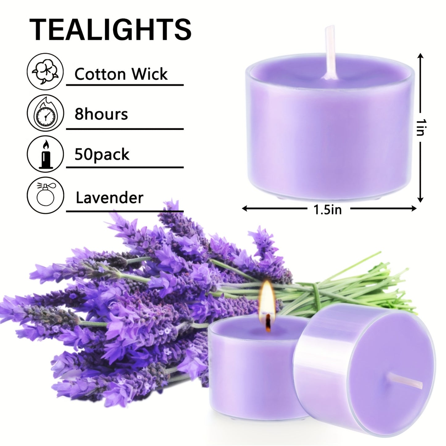 50 Packs Of 8-hour Lavender Flavored Tea Wax, Purple Transparent Small Tea Wax - Smoke-free, Drip Free, Long-lasting Soy Wax Tea Wax - Small Wish Mini Easy Elegant Romantic Candles, Suitable for Home Decoration, Meditation, A