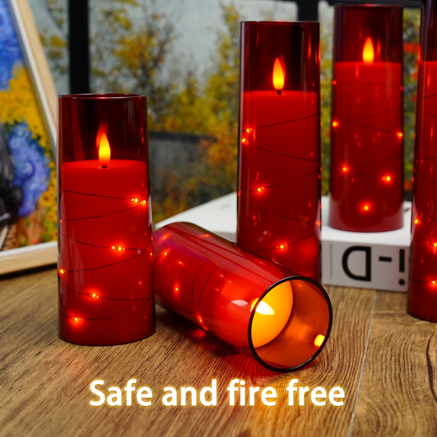 Nimiko 5 LED Flameless Candles (D2.3 * 5 "5" 6 "7" 8 ") Battery Powered Candles, Flickering LED Cylindrical Candles with Embedded Star String, Acrylic LED Cylindrical Candles with Remote Control And Timer, Suitable for Home D